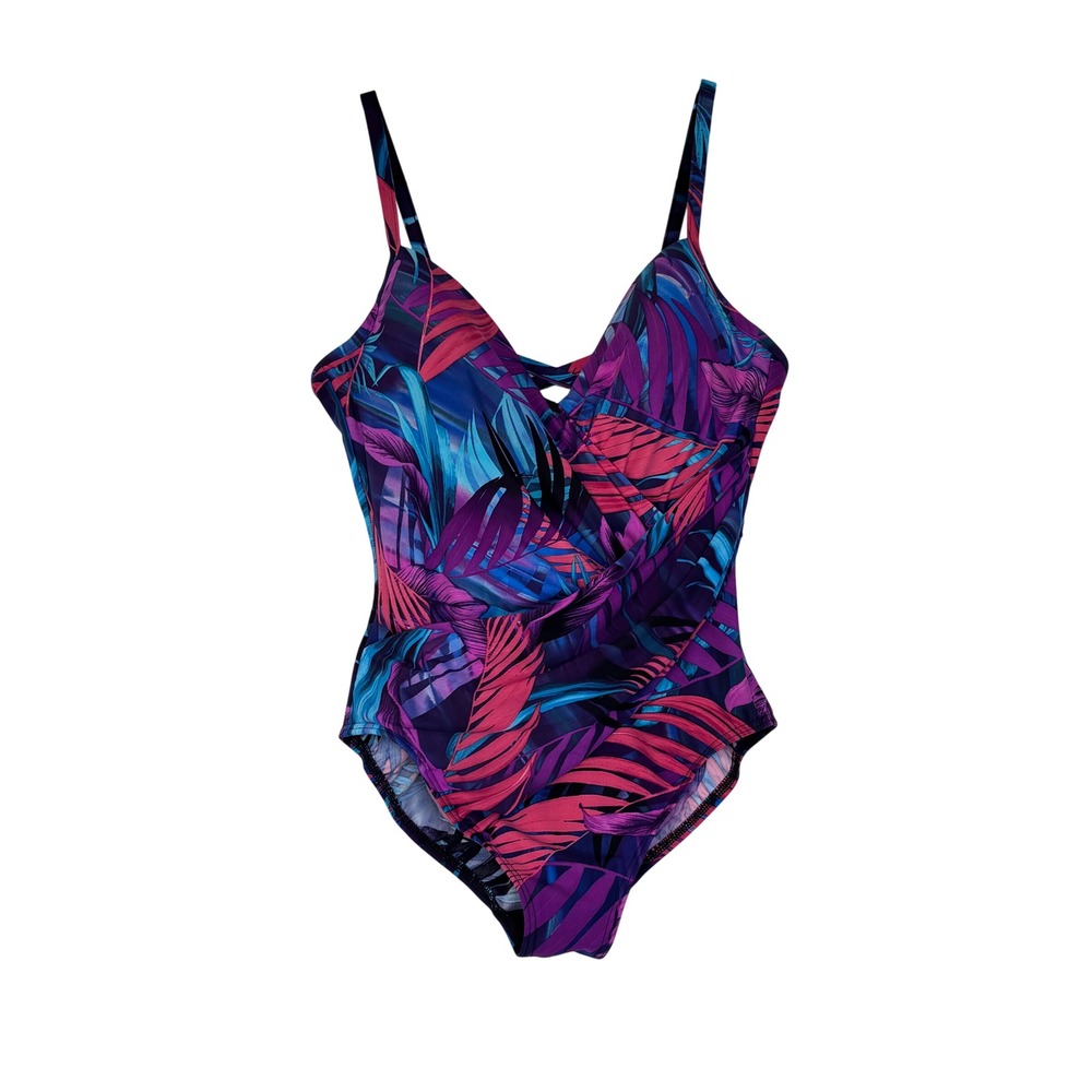 Miraclesuit Bonita Tropical Palm One Piece Swimsuit Purple Blue Pink Size 12/14